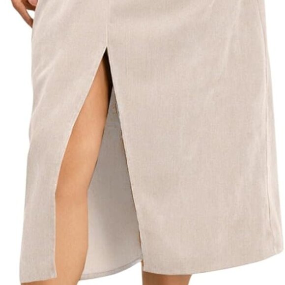 Womens Corduroy Skirts Casual Dressy High Waist A Line Split Midi Skirt with Poc - Picture 1 of 4